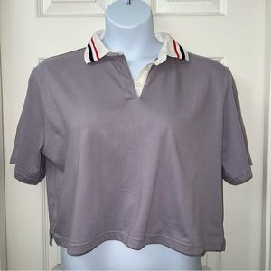 NWT Cropped, cotton, top with collar. Lavender. Loose fit.